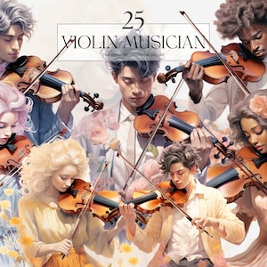 Akwarela Skrzypek Muzyk Clipart, Wydrukowalny Fantasy Musical Theatre Png, Kwiatowy Ephemera Sztuka Wydruk Cyfrowy Pobierz Svg Komercyjne Wykorzystanie