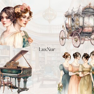 Watercolor Pride and Prejudice Clipart Png, Printable Jane Austen 18th ...