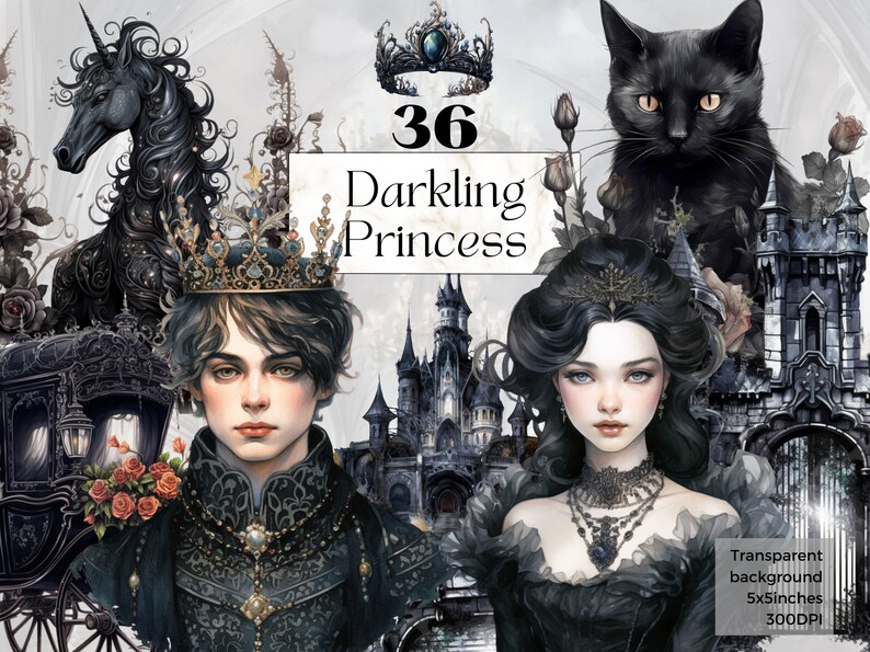 Watercolor Gothic Princess Clipart Png Dark Fairytale - Etsy
