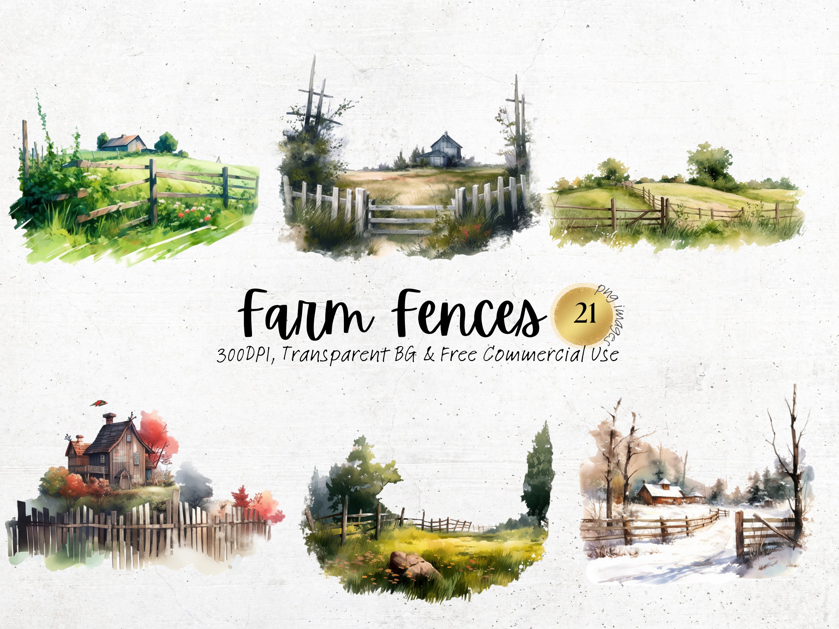 Watercolor Farm Fences Clipart Printable Farmhouse Barn Gates - Etsy ...