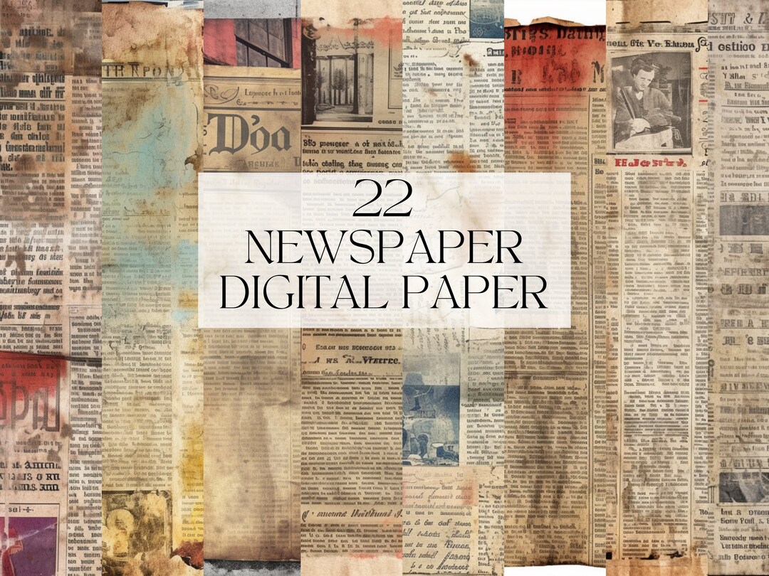 Watercolor Newspaper Digital Paper Clipart, Printable Vintage