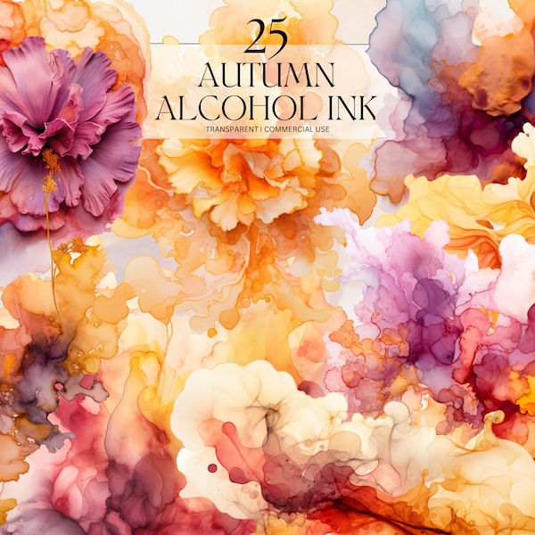Watercolor Autumn Alcohol Ink clipart, Printable Vibrant Abstract Overlay Png, Fall Pigment Art Print Digital Download Svg Commercial Use
