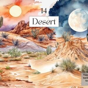 Aquarelle désert Clipart Png, imprimable désert paysage peinture, Western svg, Junk journal fait à la main, Arizona Nature paysage, désert aride