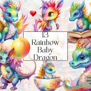 Druckbare Regenbogen Baby Drache Png Clipart, Fantasy Märchen Wald Baby Dusche Kinderzimmer Wand Art Print Dekor, mystische Einladung Ephemera