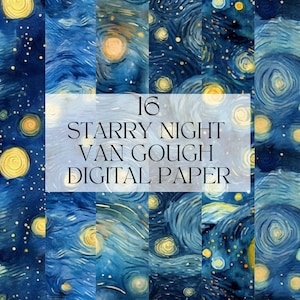 Aquarell Sternennacht Van Gogh digitales Papier, druckbare Galaxy Konstellation Png, Dämmerung Kunstdruck digitaler Download SVG kommerzielle Nutzung