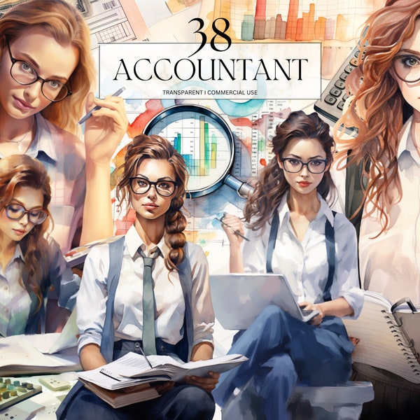 Watercolor Accountant clipart, Printable Bookkeeper Professional Jobs Png, Auditor Occupation Art Print Digital Download Svg Commercial Use