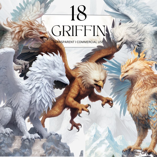 Watercolor Griffin Clipart, Printable Eagle Lion Hybrid Png, Mythological Fairytale Junk Journal Handmade Digital Download Commercial Use