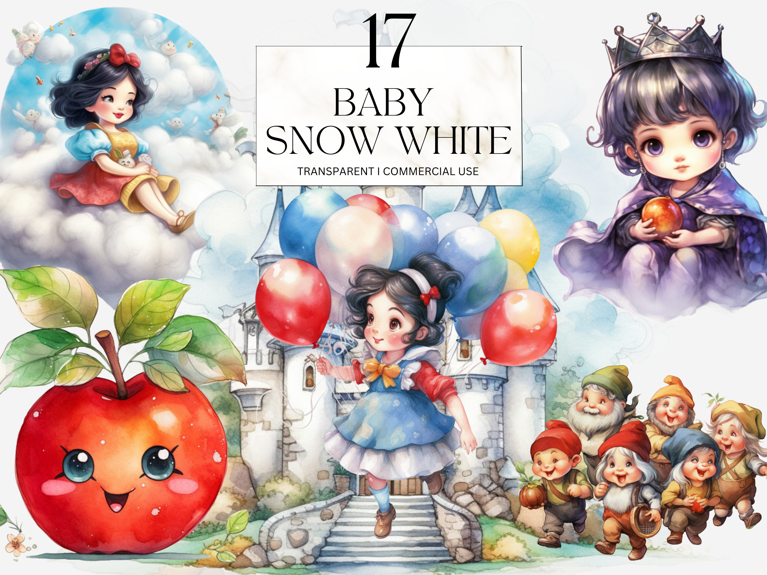 Watercolor Baby Snow White Clipart Printable Fairytale Etsy