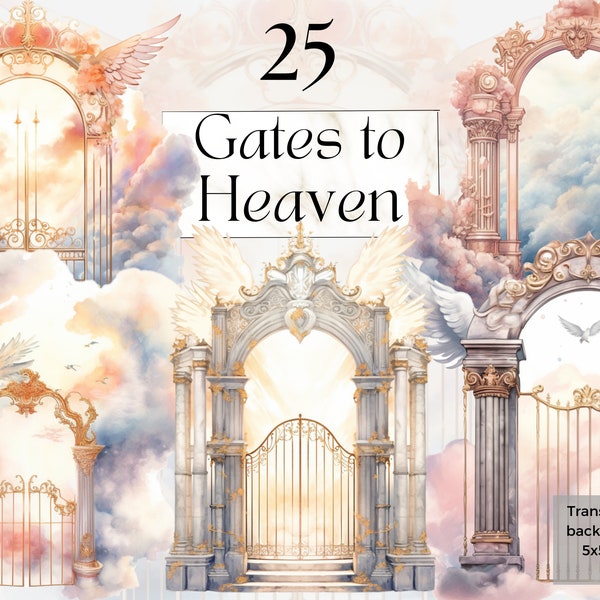 Watercolor Heaven Gates Clipart Png, Printable Angel clipart, Heaven Clipart, Christmas Jesus Svg, Christian Digital Download, Pet Memorial