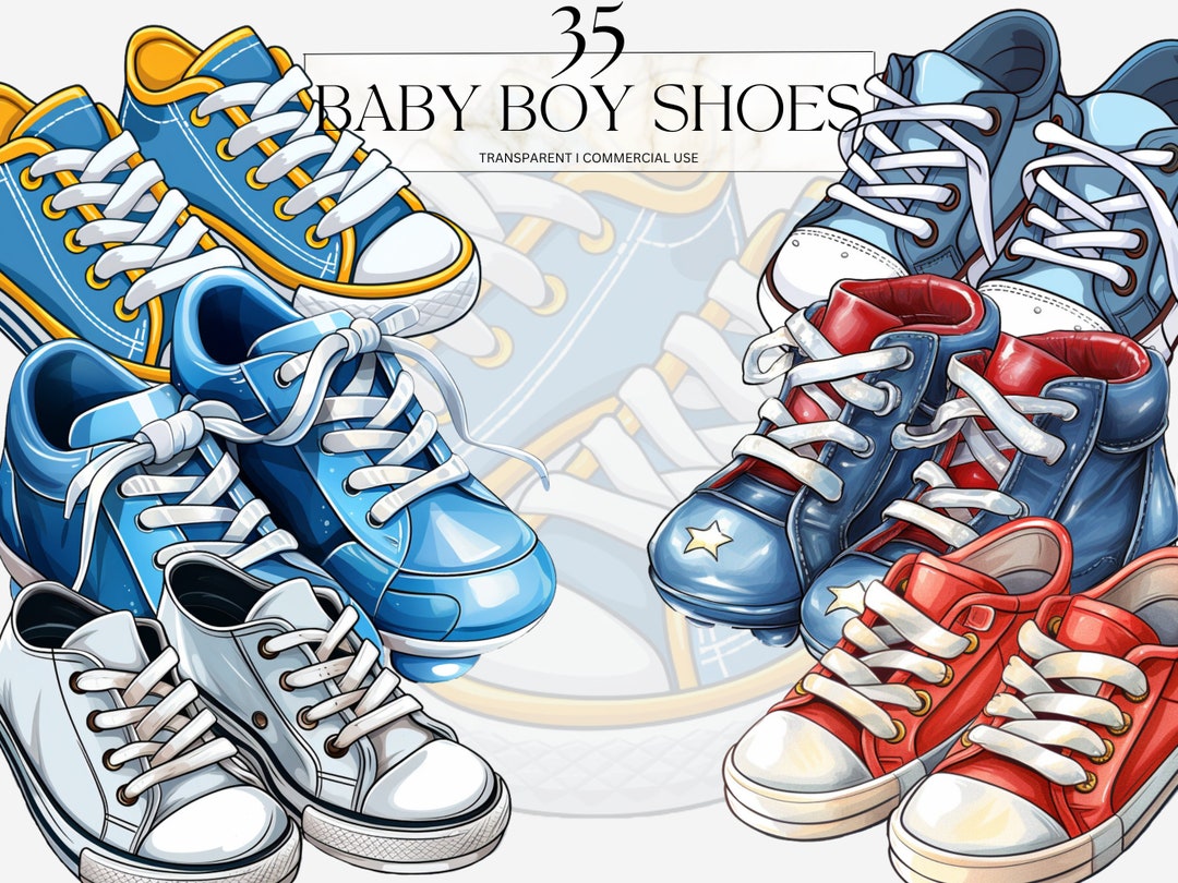 Watercolor Baby Boy Shoes Clipart, Printable Pastel Babyshower Png