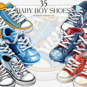 Aquarelle Baby Boy Shoes Clipart, Printable Pastel Babyshower Png Kawaii Adorable Baby Reveal Art Print Digital Download Svg Utilisation commerciale