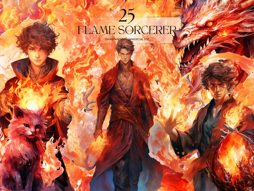 Watercolor Flame Sorcerer Clipart, Printable Enchanted Final Fantasy ...