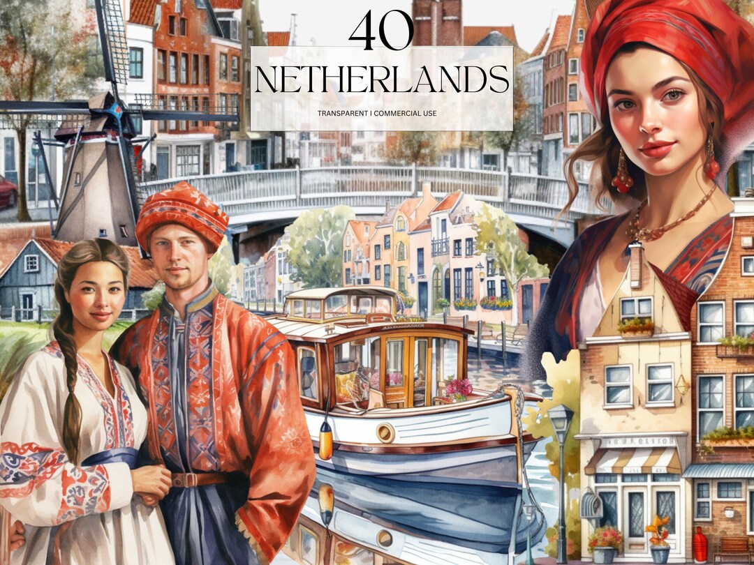 Watercolor Dutch Clipart, Printable Amsterdam Png, the Netherlands ...