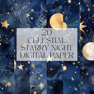 Papel digital Aquarela Celestial Starry Night, Constelação de galáxia para impressão Png, Twilight Art Print Download digital Svg uso comercial