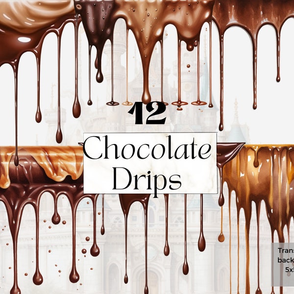 Chocolate Watercolor Drip Clipart, Printable Chocolate Paint Splash Png, Dessert clipart, Cocoa Dripping Overlay Paint Junk Journal Handmade