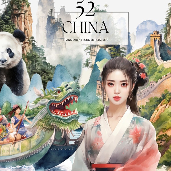 Aquarell China Clipart, druckbare Kung Fu Kampfkunst Png, Land des Drachen Art Print, asiatische Frau, digitaler Download SVG kommerzielle Nutzung