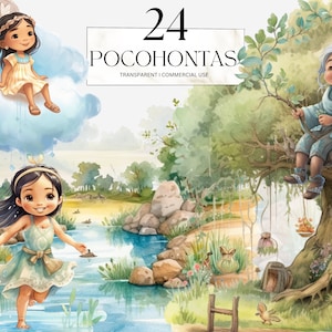 Aquarel Pocahontas Clipart, Afdrukbare American Indian Princess png, Baby Girl Fairytale Princess Party Verjaardag Uitnodiging Art Print Svg