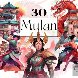Acquerello Mulan Clipart Png, Printable Asian Warrior Princess Art Print Decor, Disney Mulan Svg, Fairytale Chinese History Download digitale