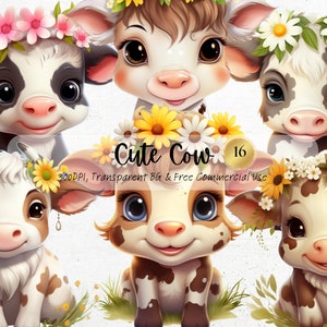 Watercolor Cute Cow Clipart, Printable Woodland Farm Cow Baby Png ...