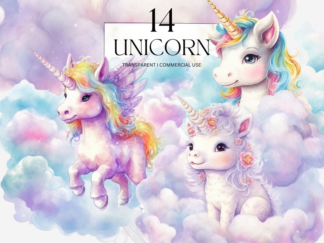 Printable Pastel Unicorn Clipart Png, Watercolor Fairytale Woodland Baby Shower Invitation Art ...