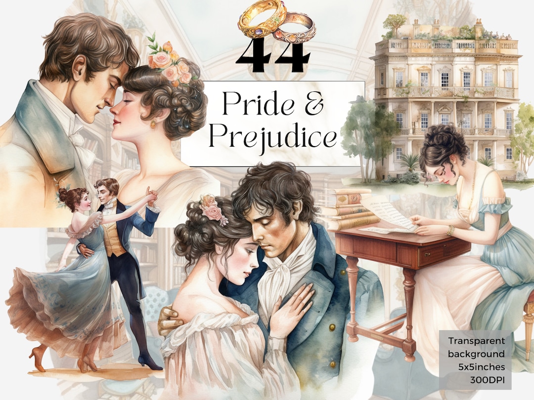 Watercolor Pride and Prejudice Clipart Png, Printable Jane Austen 18th ...