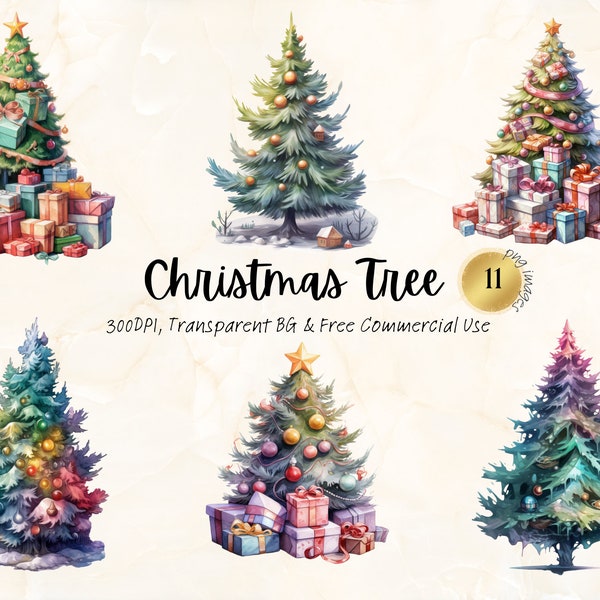Watercolor Christmas Tree Clipart Printable Xmas December Holiday Fantasy Tree Junk Journal Handmade Png Svg Digital Download Commercial Use