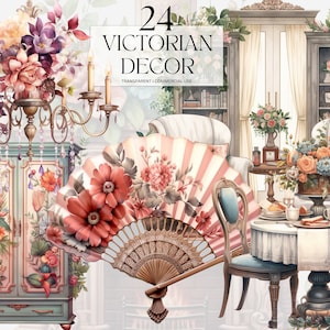 Aquarela Victorian Decor Clipart, Printable Floral Retro Fashion Png, Gothic Vintage Junk Journal Handmade Digital Download Commercial Svg