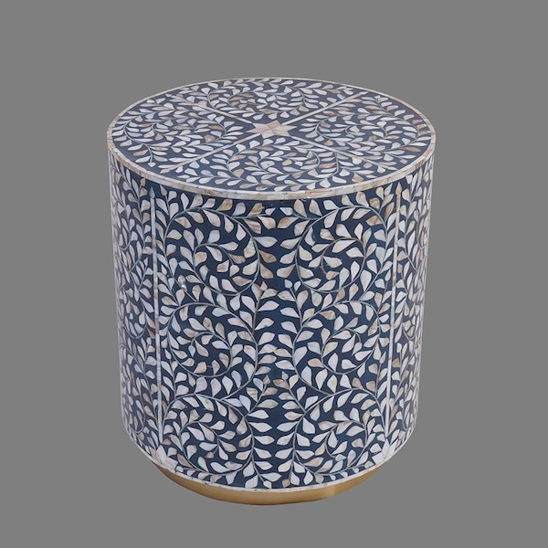 Handmade MOP Inlay Floral Design Hexagonal Stool/Side Table/End Table/Home Décor /Home Living Furniture/ free shipping