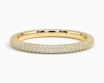 Moissanite Wedding Band: 14K Gold Pave Eternity Stackable Ring
