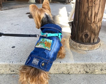 Dog Denim Jacket, for SMALL BREEDS, Pet Vest, Embroidered Art Patches, Van Gogh, Klimt, Pet Fashion, Art Lovers, Pet Outfit, Pet Clothes