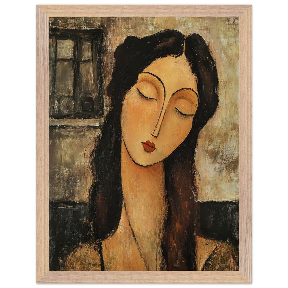 モディリアニ　アンティーク　人物画 額装品 インテリア アート モディリアーニ風の女性の肖像画：ヴィンテージ額入りアートプリント