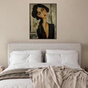 Póster enmarcado inspirado en Modigliani de una mujer vestida de negro - Impresión artística vintage imagen 5