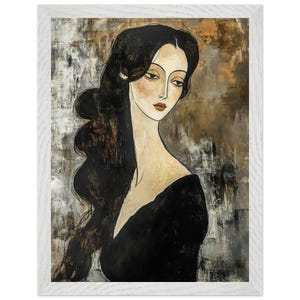 Modigliani-Inspired Portrait of a Dark-Haired Woman | Framed Premium Wooden Framed Poster With Museum-Quality Matte Paper 30x40 cm / 12x16″