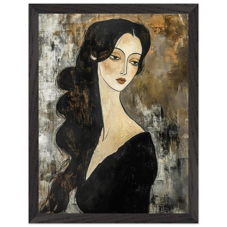 Modigliani-Inspired Portrait of a Dark-Haired Woman | Framed Premium Wooden Framed Poster With Museum-Quality Matte Paper image 7