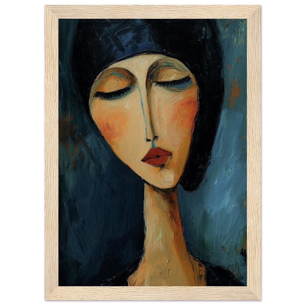 Modigliani-inspired Woman Art Print: Elegant Abstract Portrait