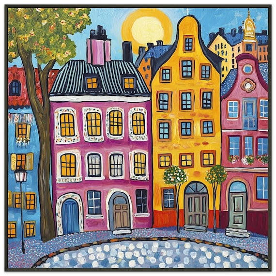 Amsterdam Houses Framed Poster: Colorful Naive Art Print - Etsy