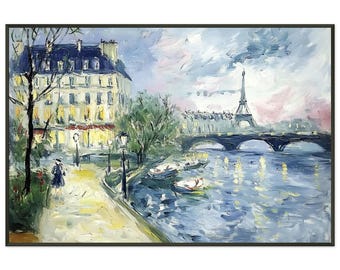 París en emoción - Pintura abstracta romántica de París, póster clásico enmarcado en papel mate y metal.