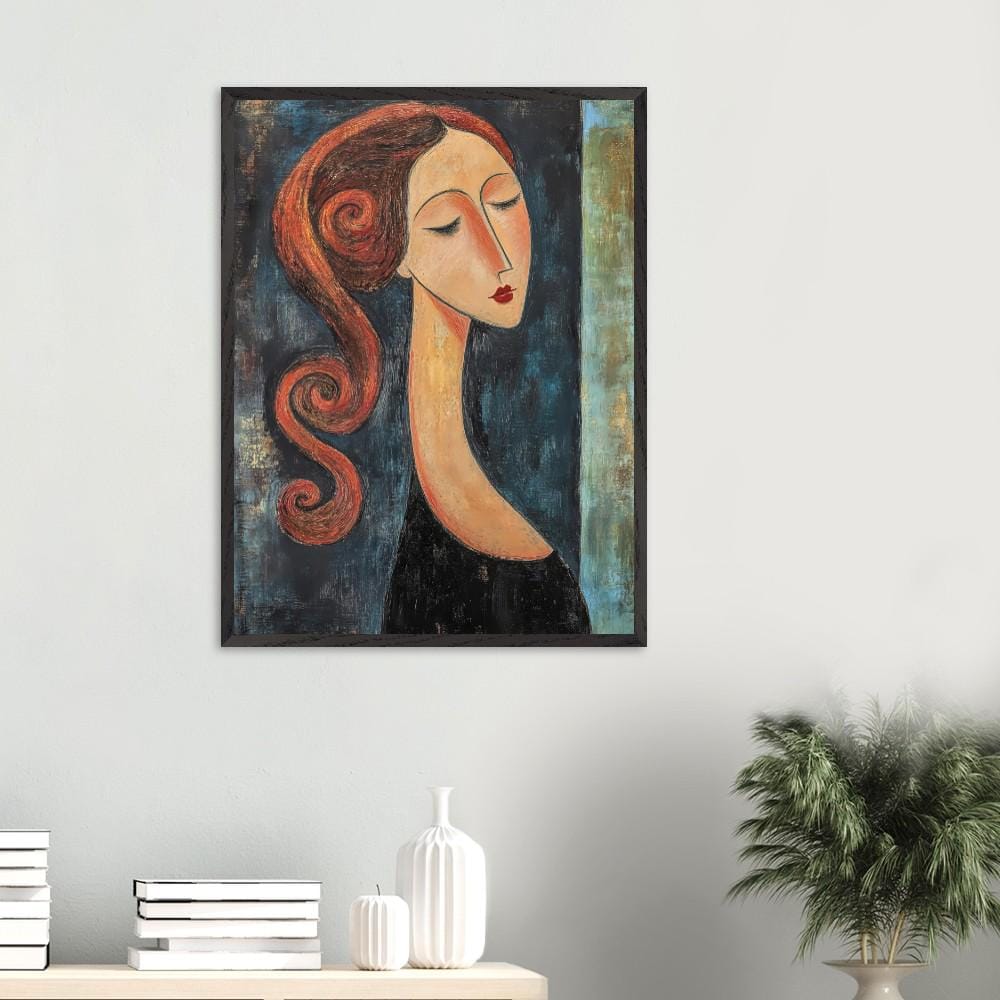 モディリアーニ風の女性肖像画：抽象画、木製額入りポスター - Etsy 日本