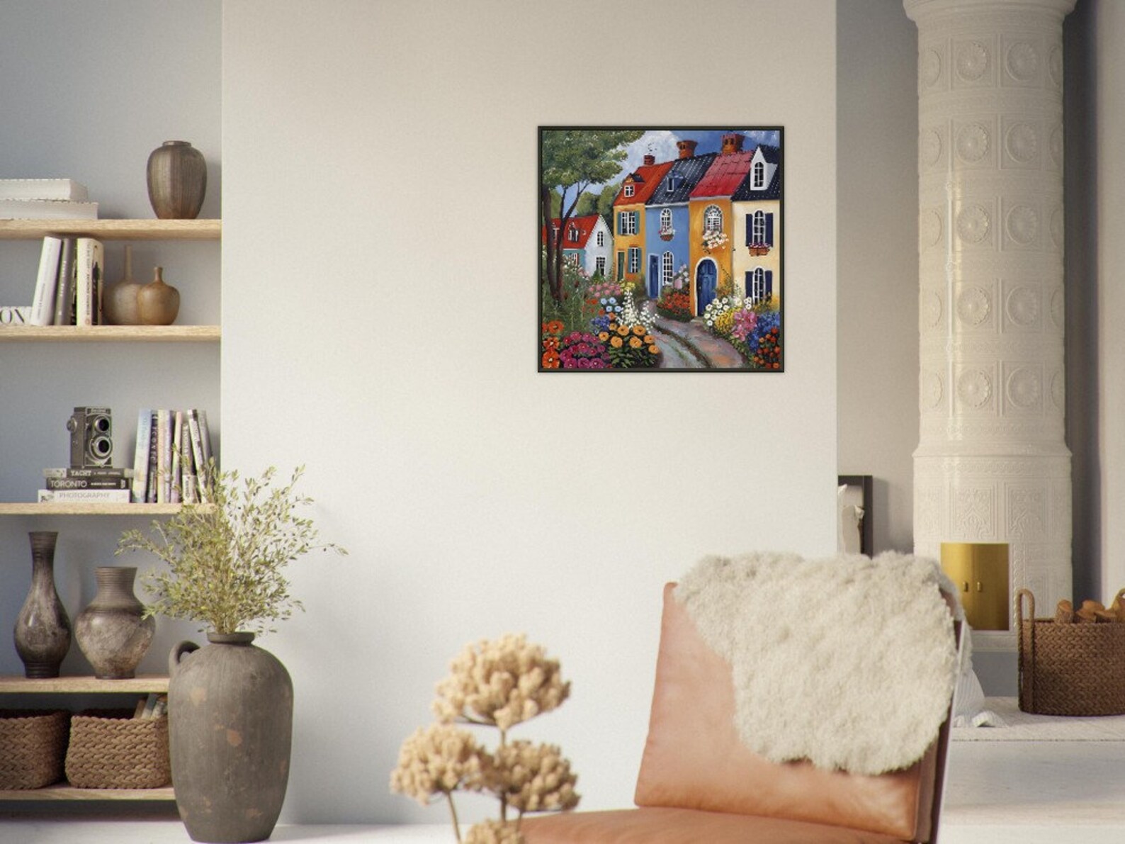 Curated visual reference: Picture Idea: Charming English Terraced Houses Colorful Artwork Classic Matte Paper