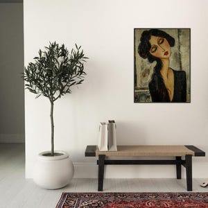 Póster enmarcado inspirado en Modigliani de una mujer vestida de negro - Impresión artística vintage imagen 4