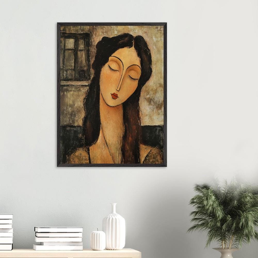 モディリアーニ風の女性の肖像画：ヴィンテージ額入りアートプリント