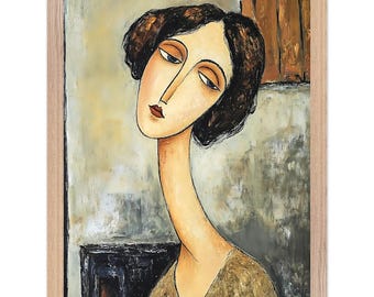 Modigliani-inspired Woman Art Print - Curvy Neck Mounted Frame