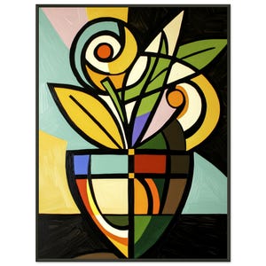 Póster enmarcado con un jarrón de flores de colores - Impresión de arte gráfico - Decoración del hogar