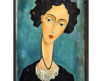 Framed Abstract Woman Poster - Modigliani-Inspired Art with Bright Red Highlights - Ready to Hang