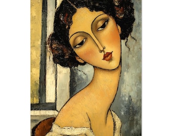 Elegant Vintage Woman Aluminum Print - Inspired by Modigliani's Graceful Style