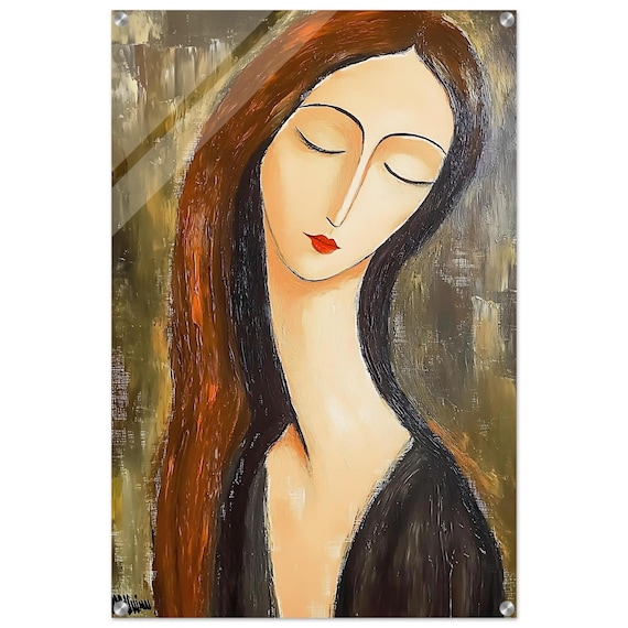 Modigliani Style Acrylic Print: Modern Woman Portrait, Long Neck