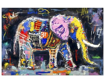 Vibrant Elephant Abstract Aluminum Print - Graffiti Art for Modern Decor