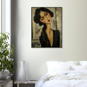 Póster enmarcado inspirado en Modigliani de una mujer vestida de negro - Impresión artística vintage imagen 8