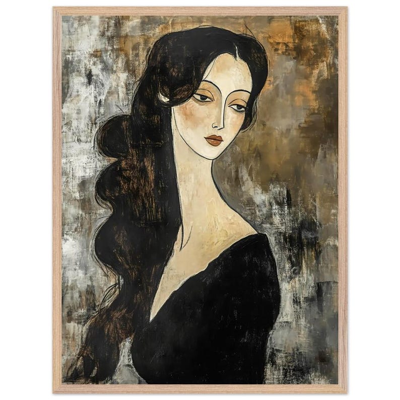 Modigliani-Inspired Portrait of a Dark-Haired Woman | Framed Premium Wooden Framed Poster With Museum-Quality Matte Paper image 3