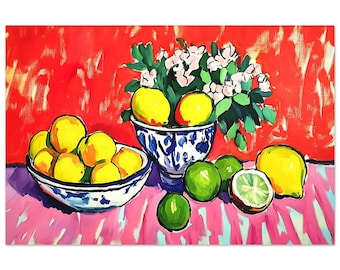 Vibrant Lemon Still Life Aluminum Print - Colorful Modern Wall Art - Home Decor